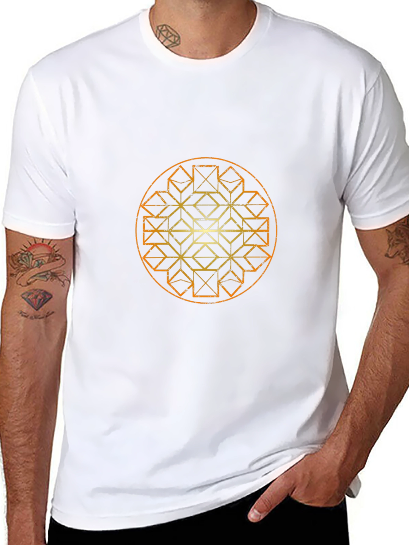 Geometric Mandala Graphic T-Shirt - Black