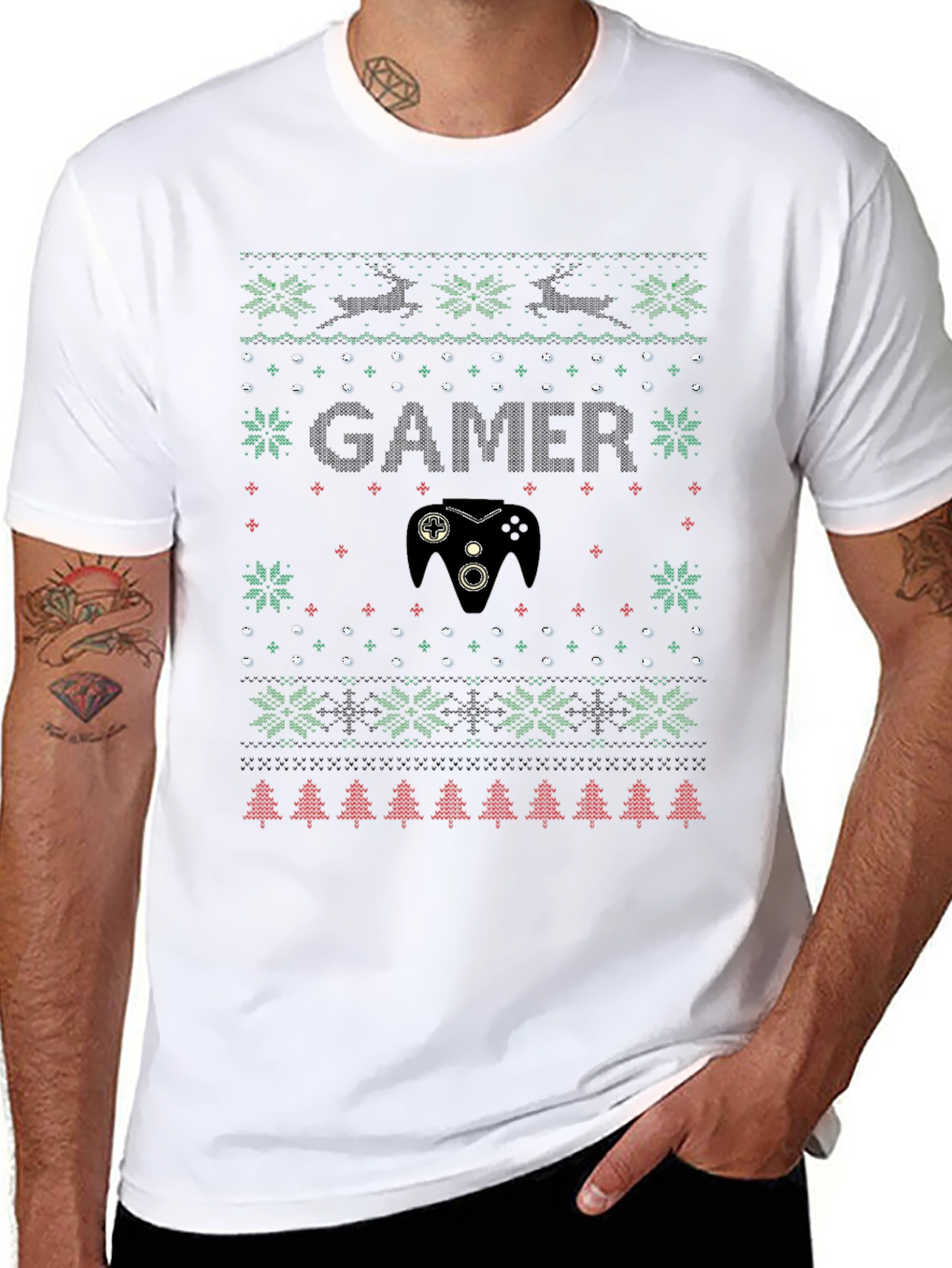 Gamer Ugly Christmas Sweater T-Shirt - Holiday Gaming Tee