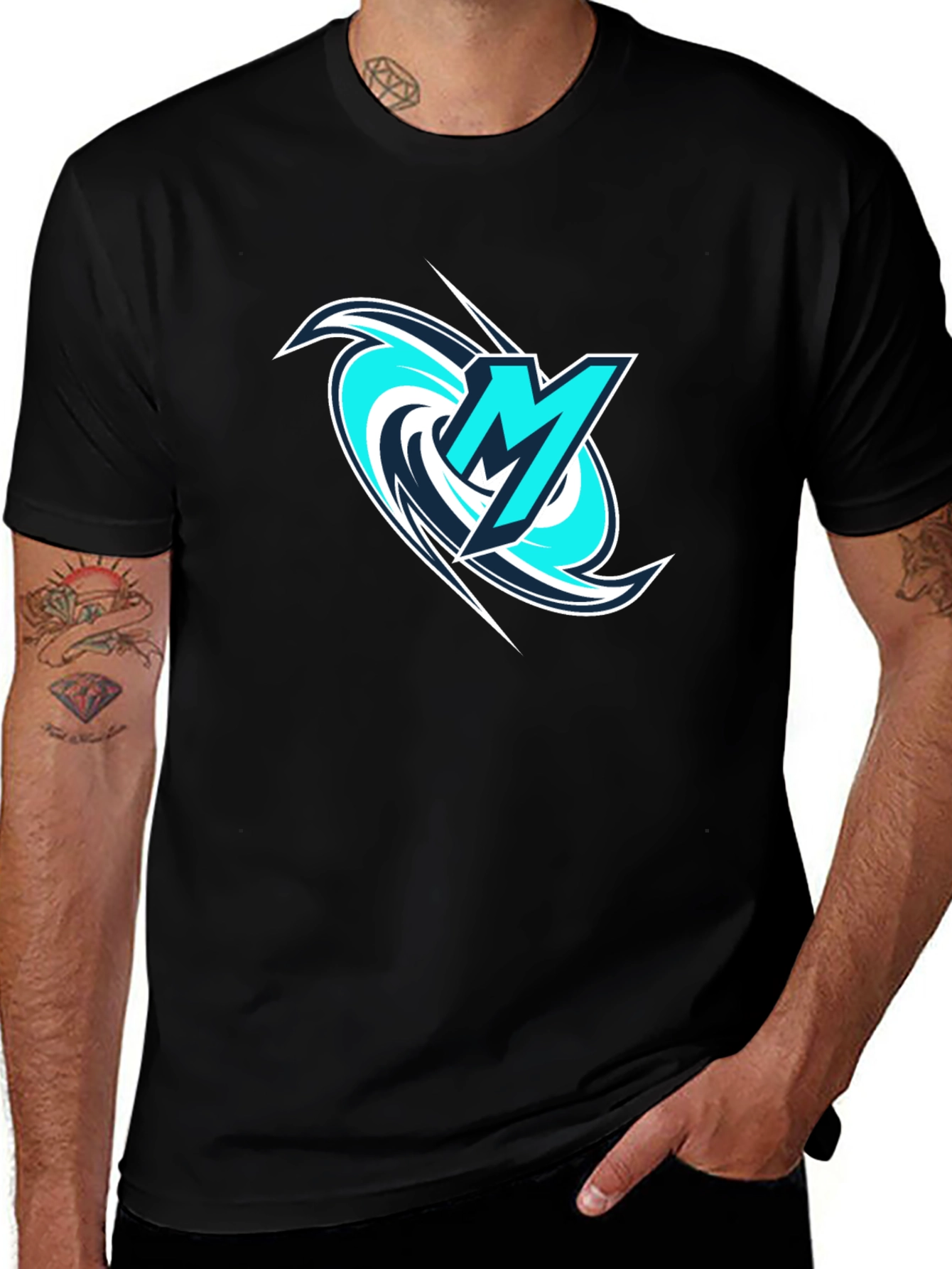 Mens Black Tee with Stylish M Logo