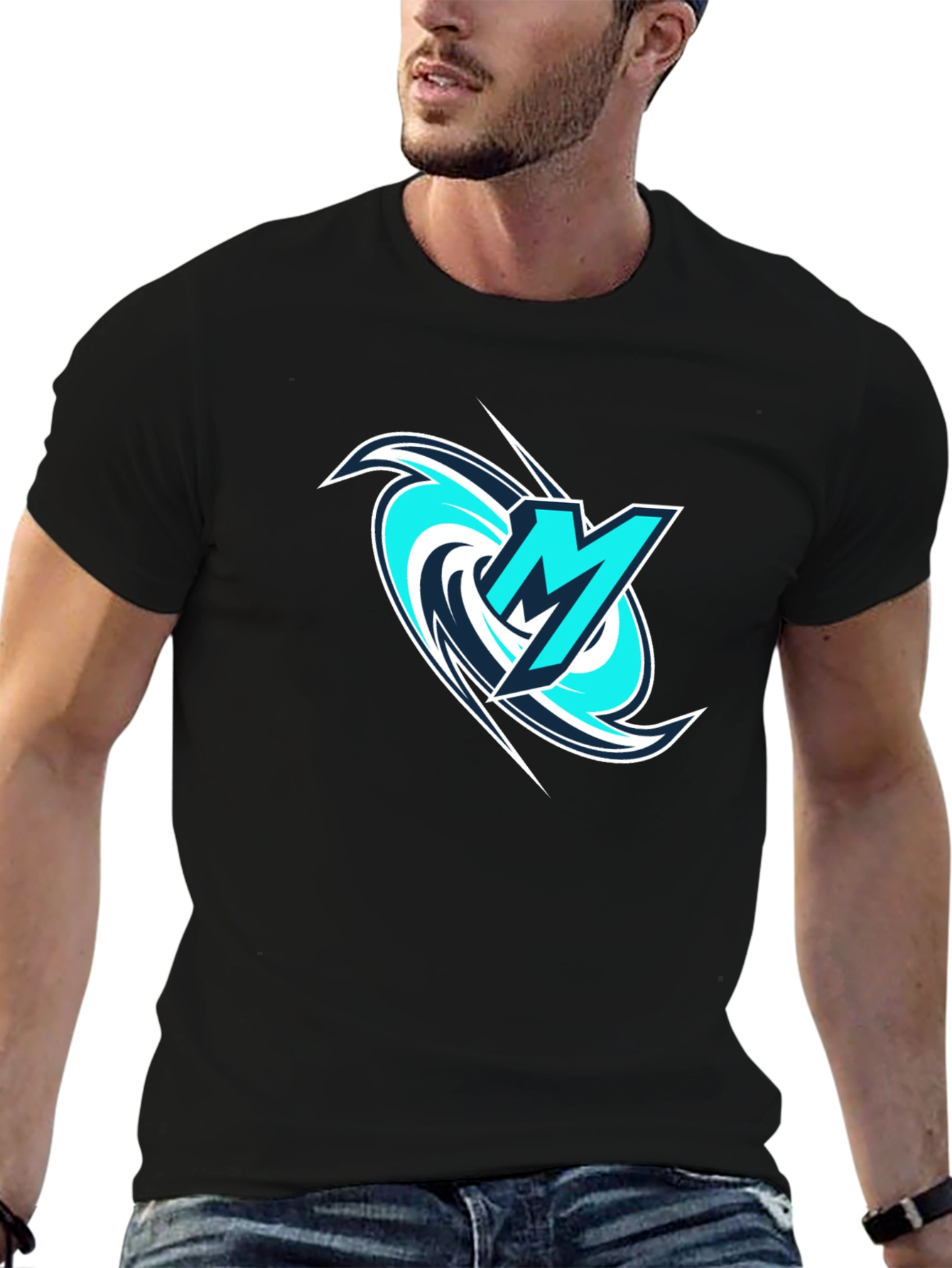 Mens Black Tee with Stylish M Logo