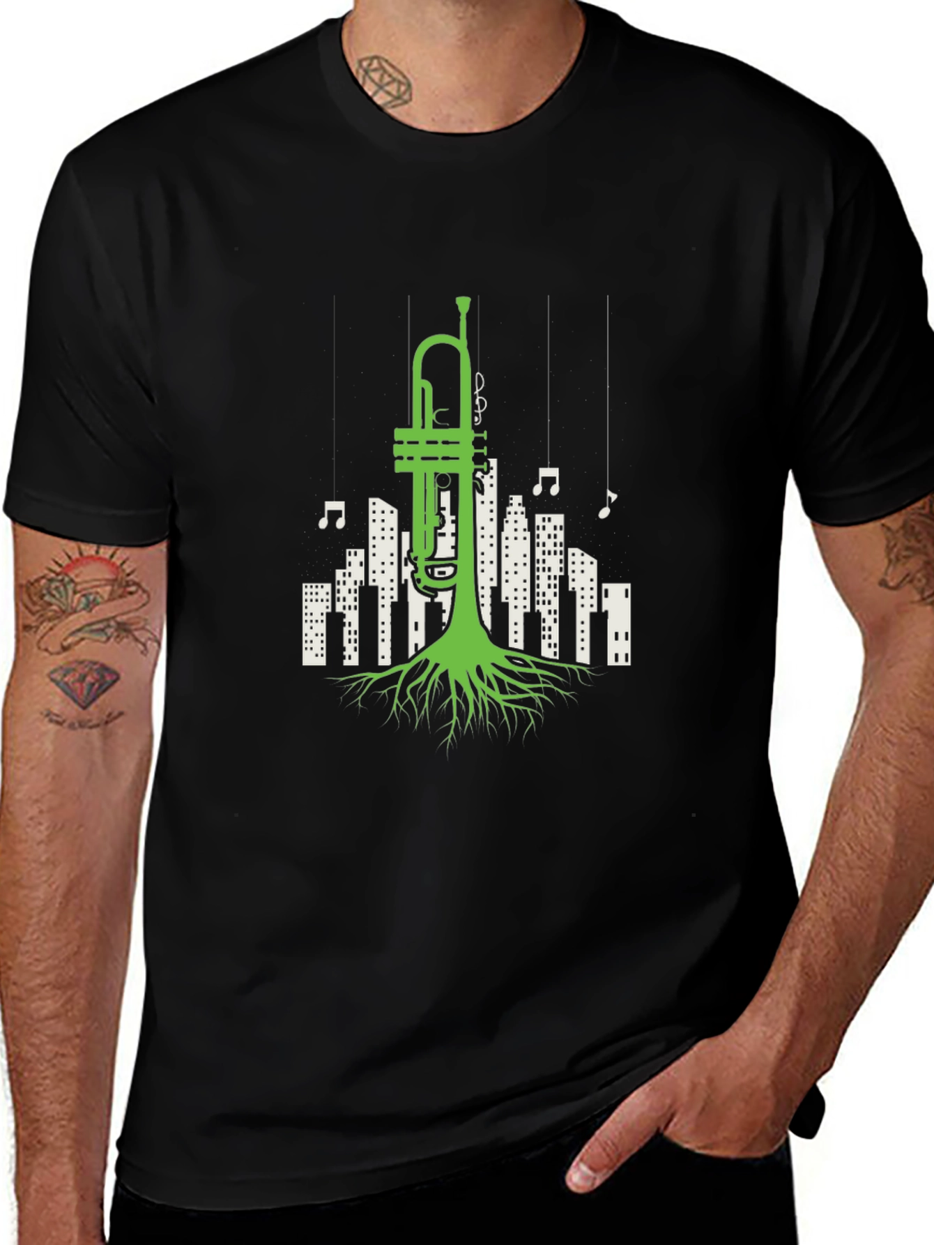 Jazz Roots T-Shirt - Trumpet Cityscape Design
