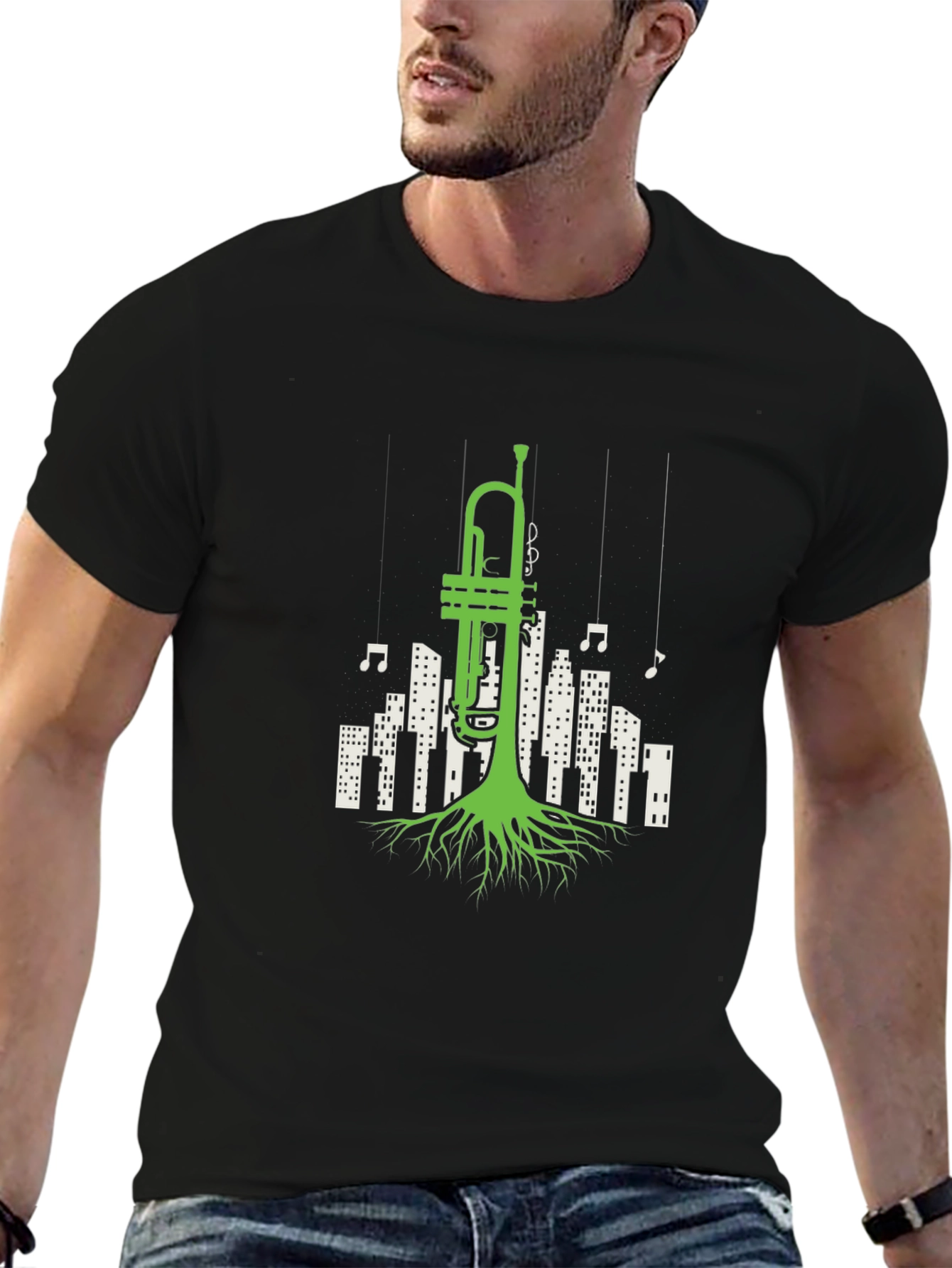 Jazz Roots T-Shirt - Trumpet Cityscape Design