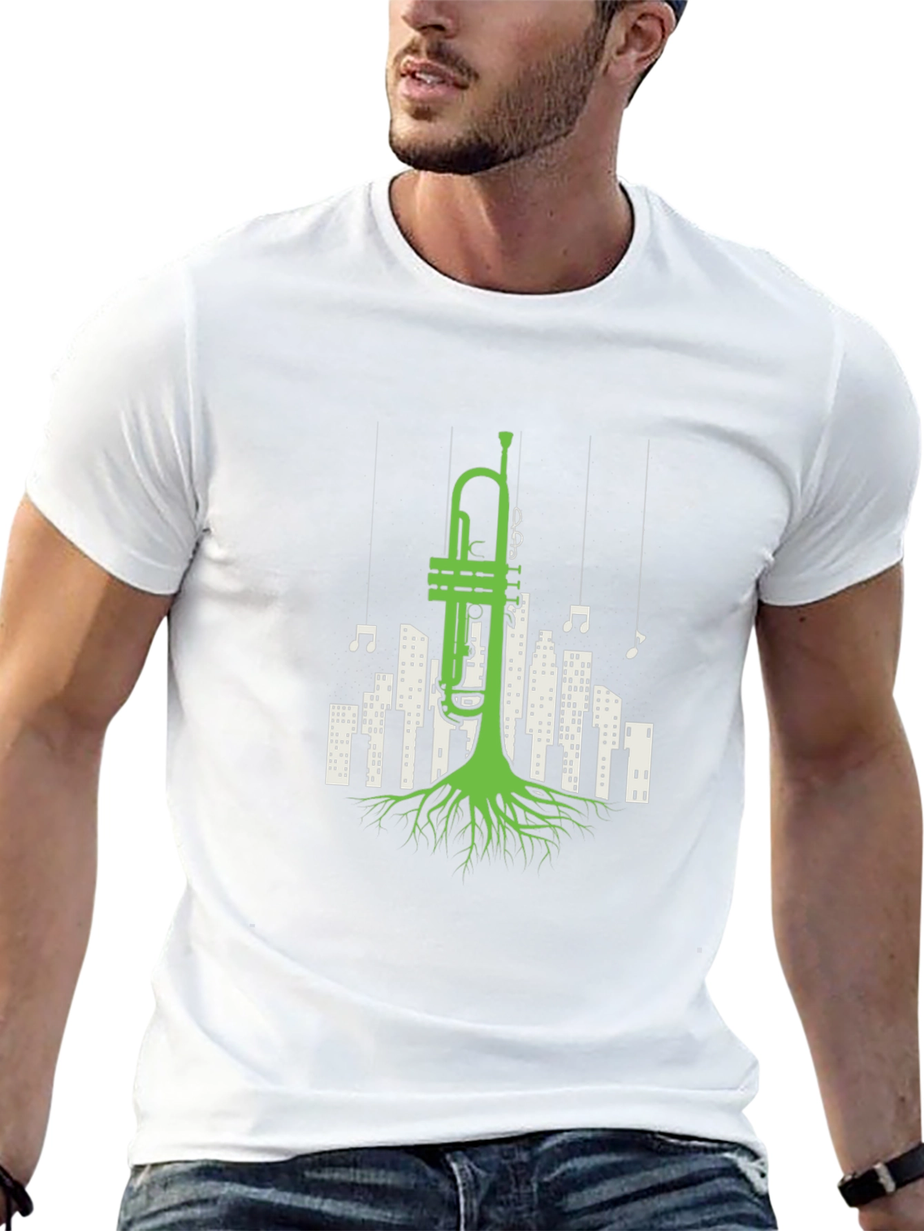 Jazz Roots T-Shirt - Trumpet Cityscape Design