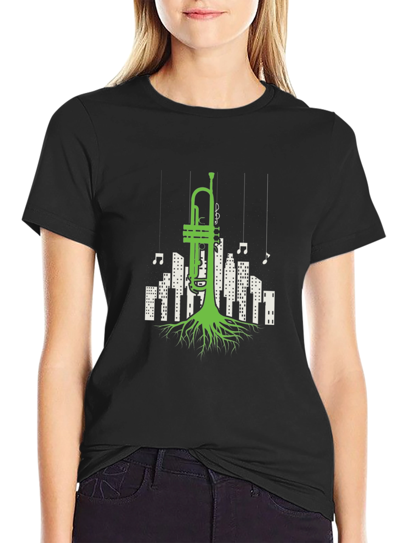 Jazz Roots T-Shirt - Trumpet Cityscape Design