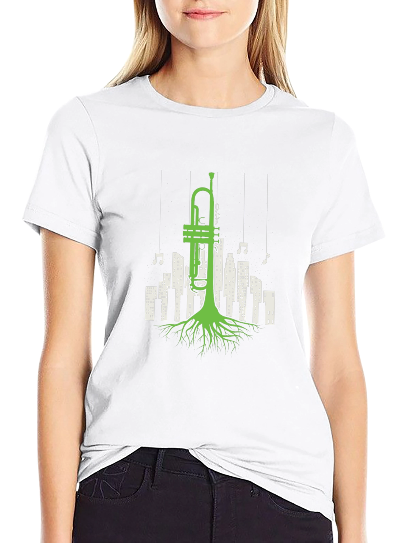 Jazz Roots T-Shirt - Trumpet Cityscape Design