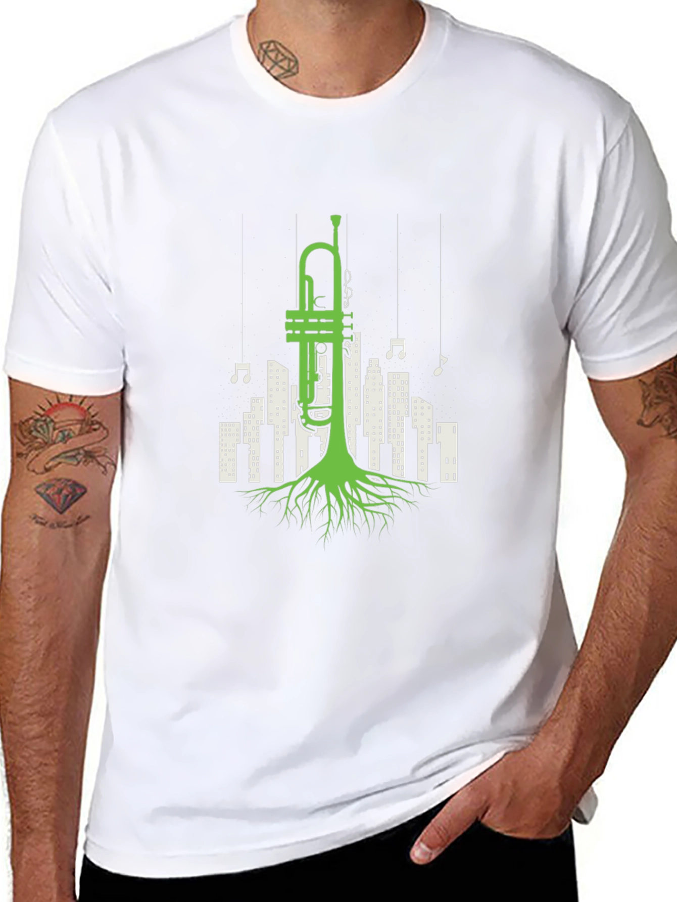 Jazz Roots T-Shirt - Trumpet Cityscape Design