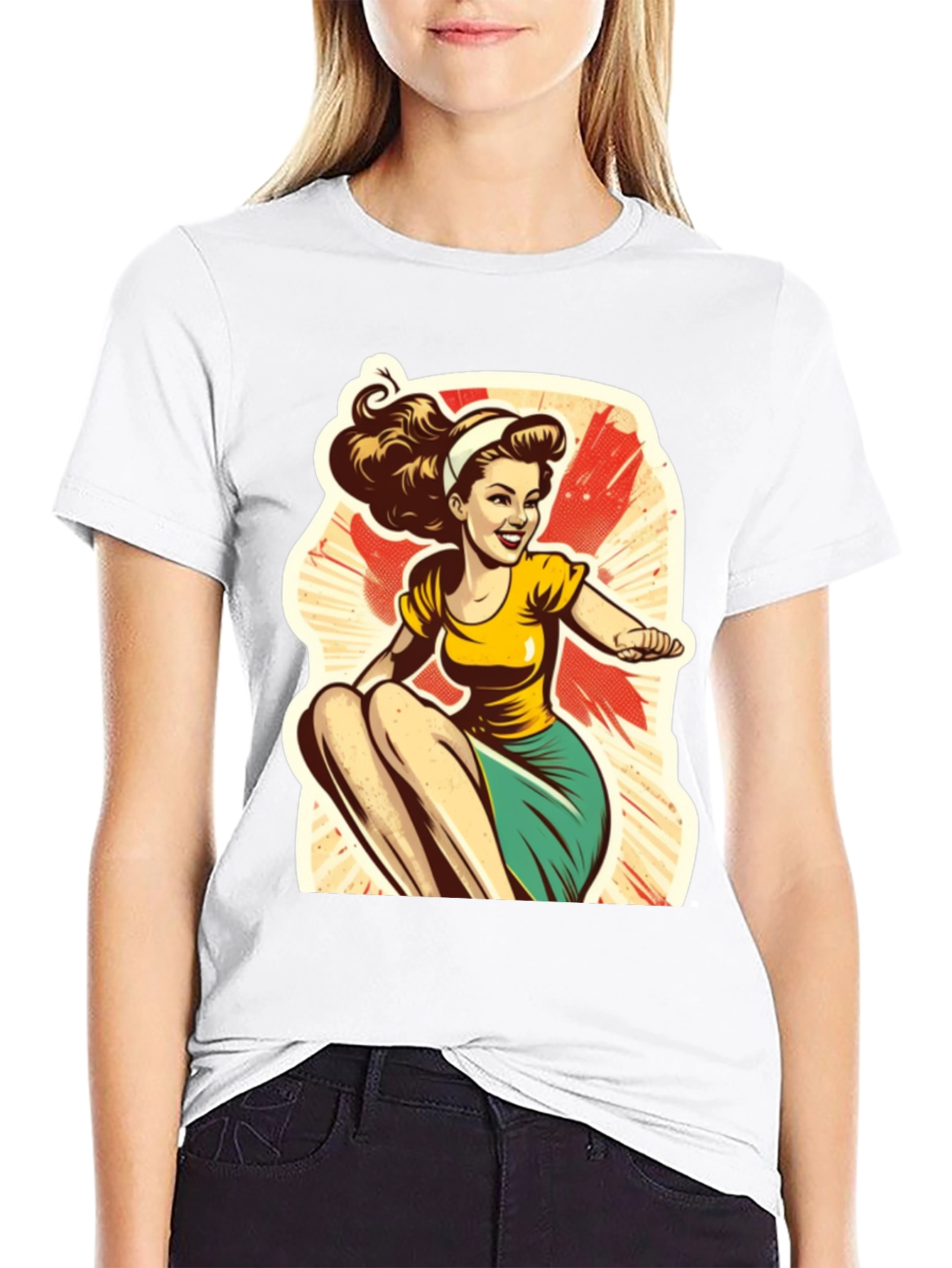 Retro Cartoon Pin-Up Girl Graphic T-Shirt