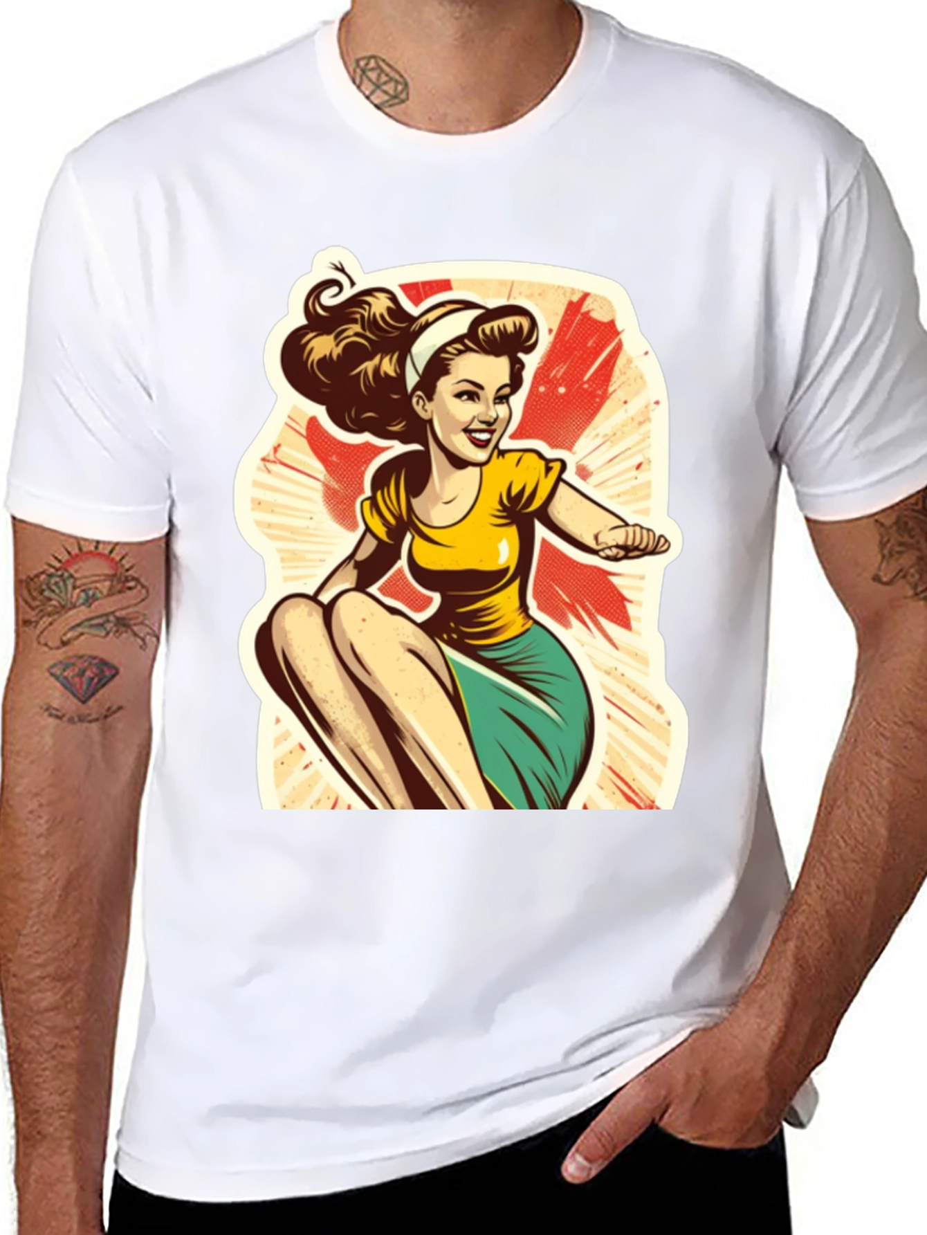 Retro Cartoon Pin-Up Girl Graphic T-Shirt