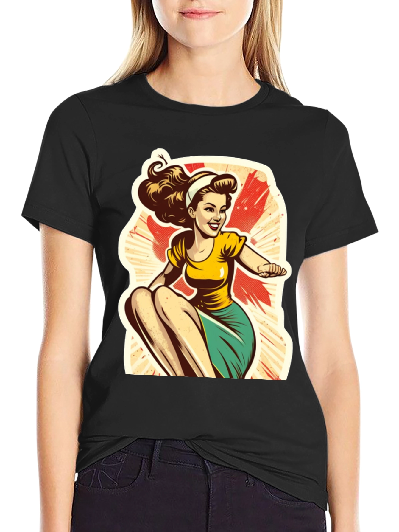 Retro Cartoon Pin-Up Girl Graphic T-Shirt