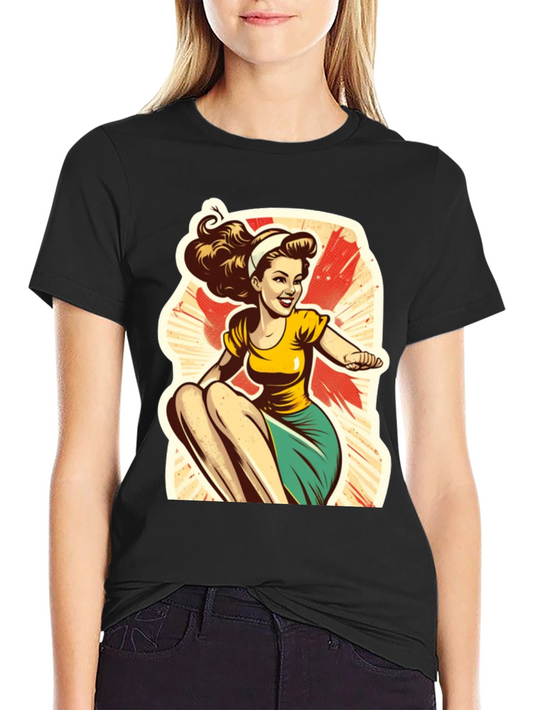 Retro Cartoon Pin-Up Girl Graphic T-Shirt