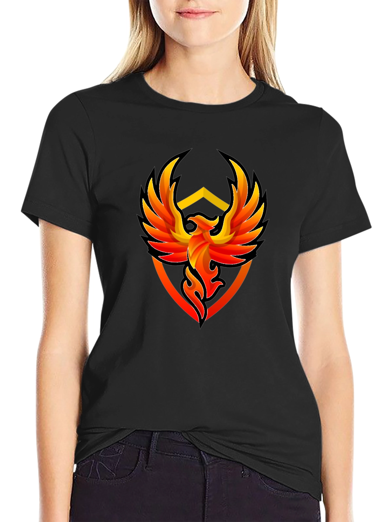 Phoenix Emblem Graphic Tee - Black Cotton T-Shirt