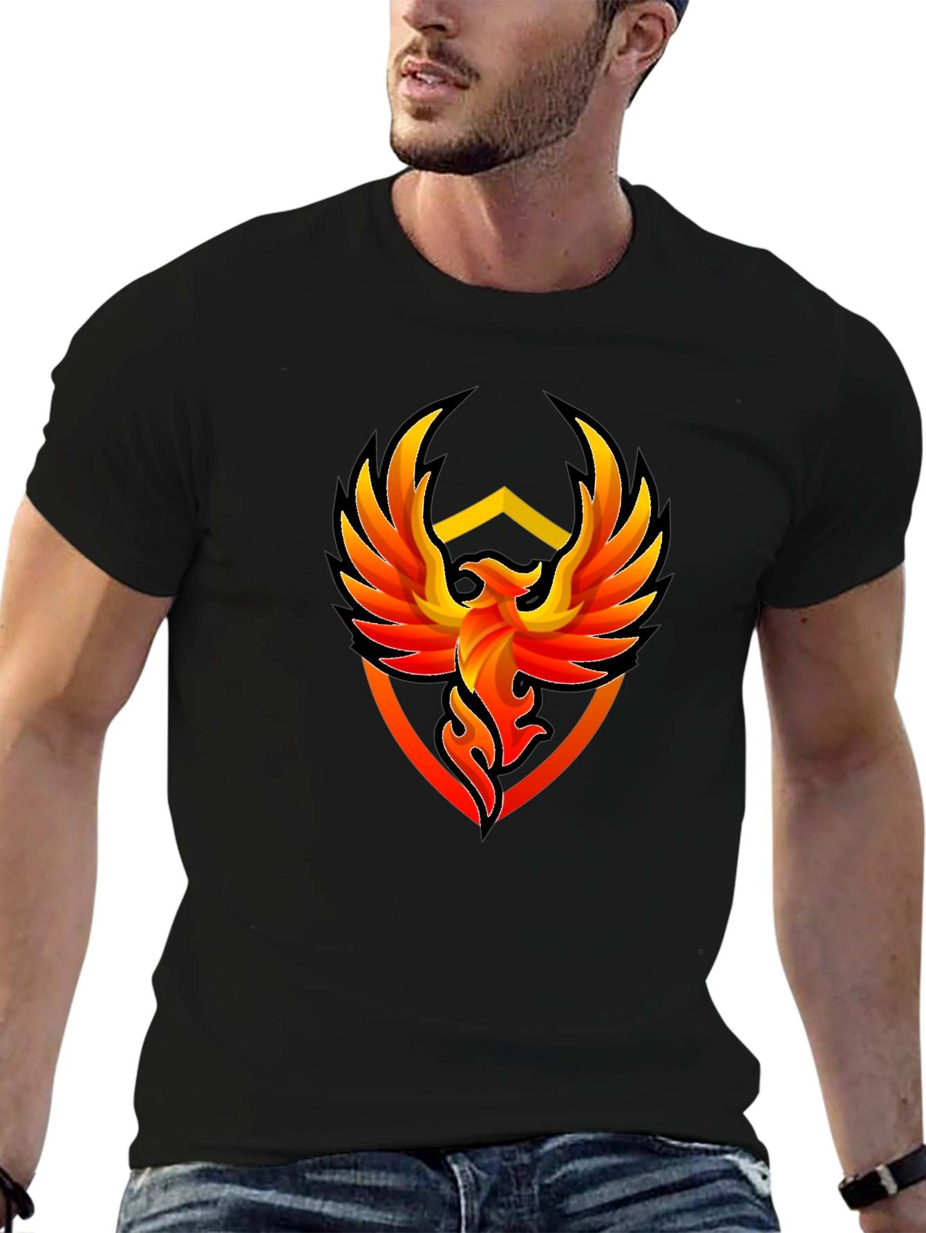 Phoenix Emblem Graphic Tee - Black Cotton T-Shirt
