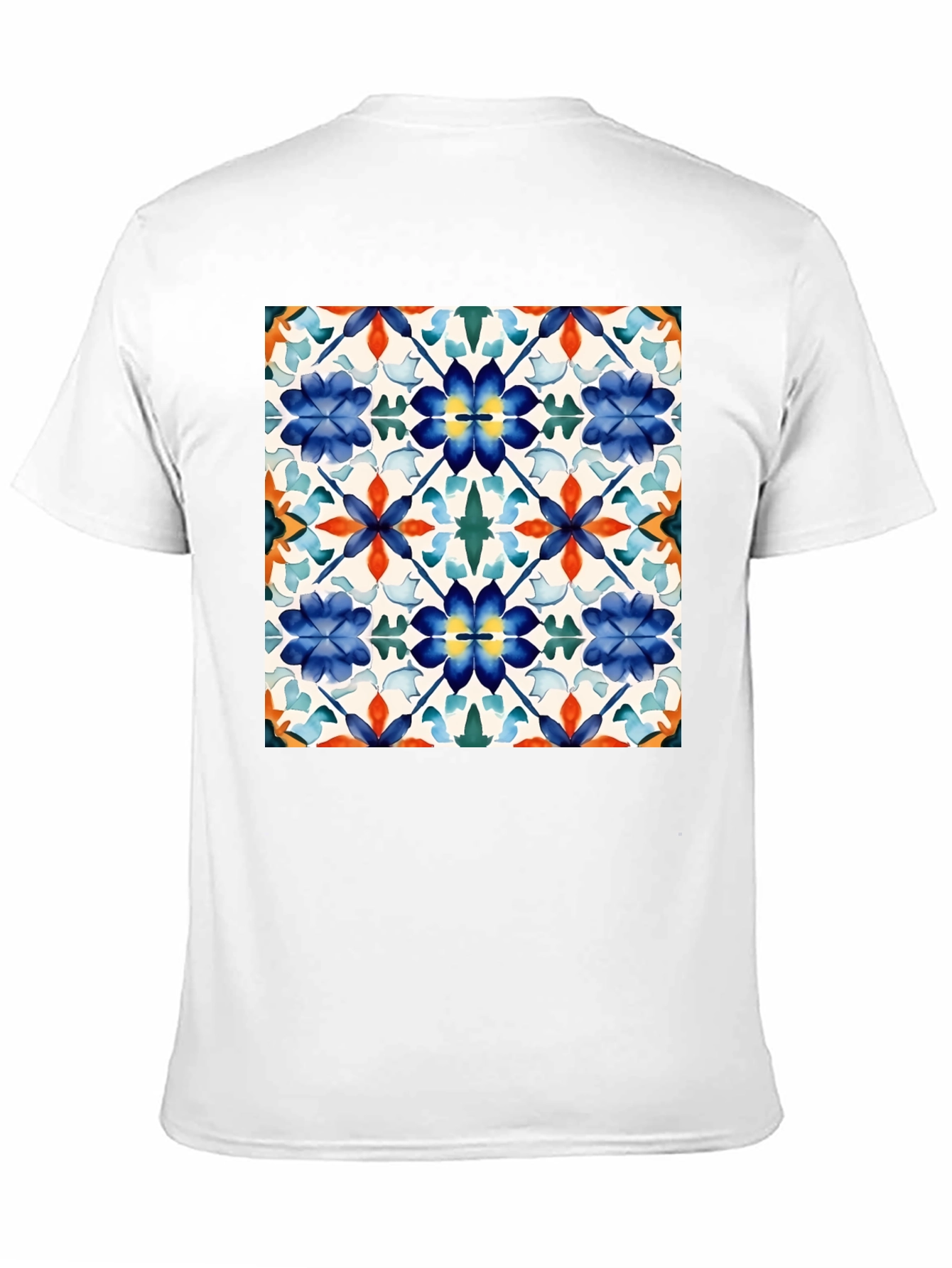 Floral Tile Pattern Black T-Shirt