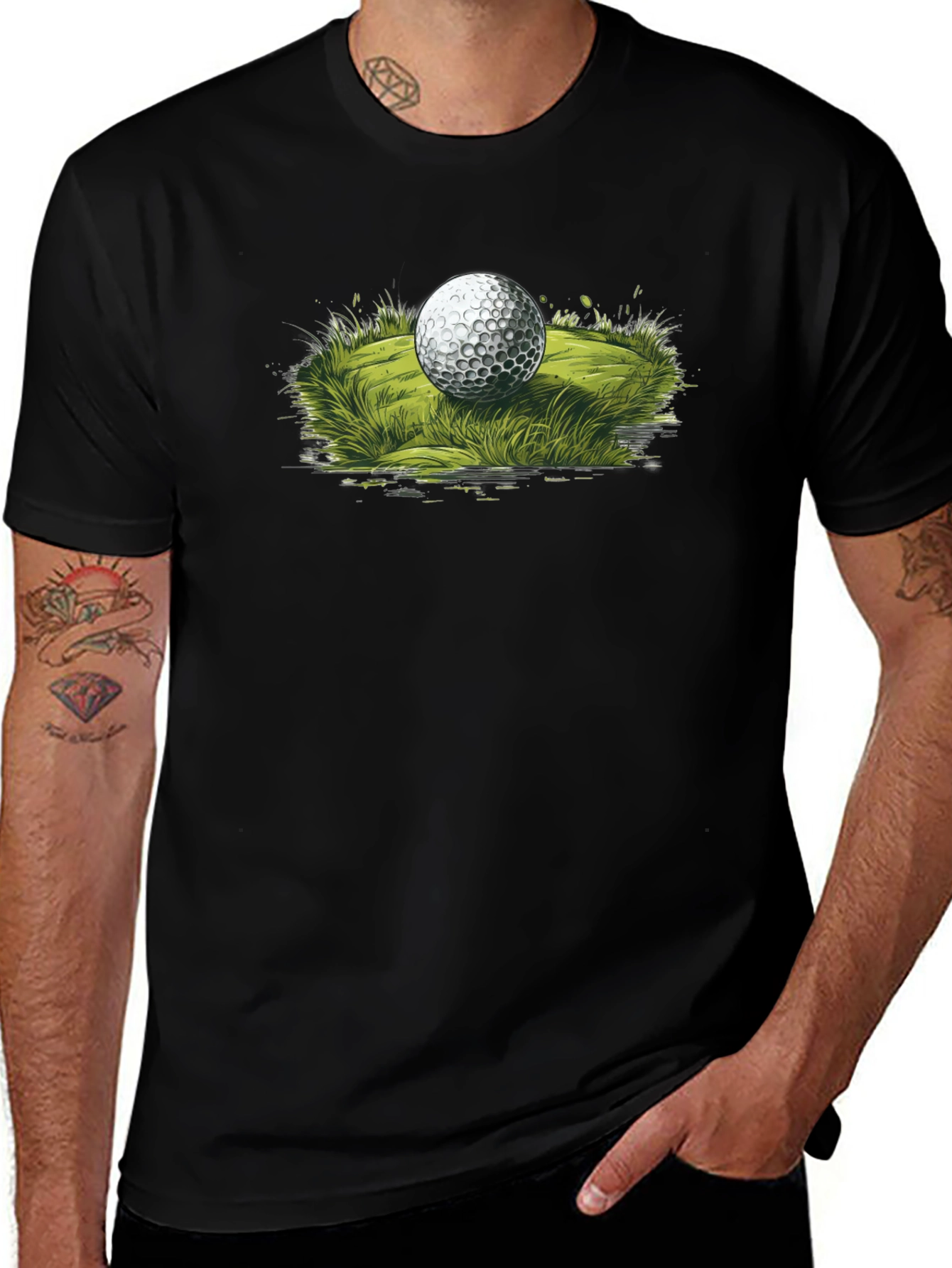 Golf Ball Graphic Tee - Black Casual T-Shirt