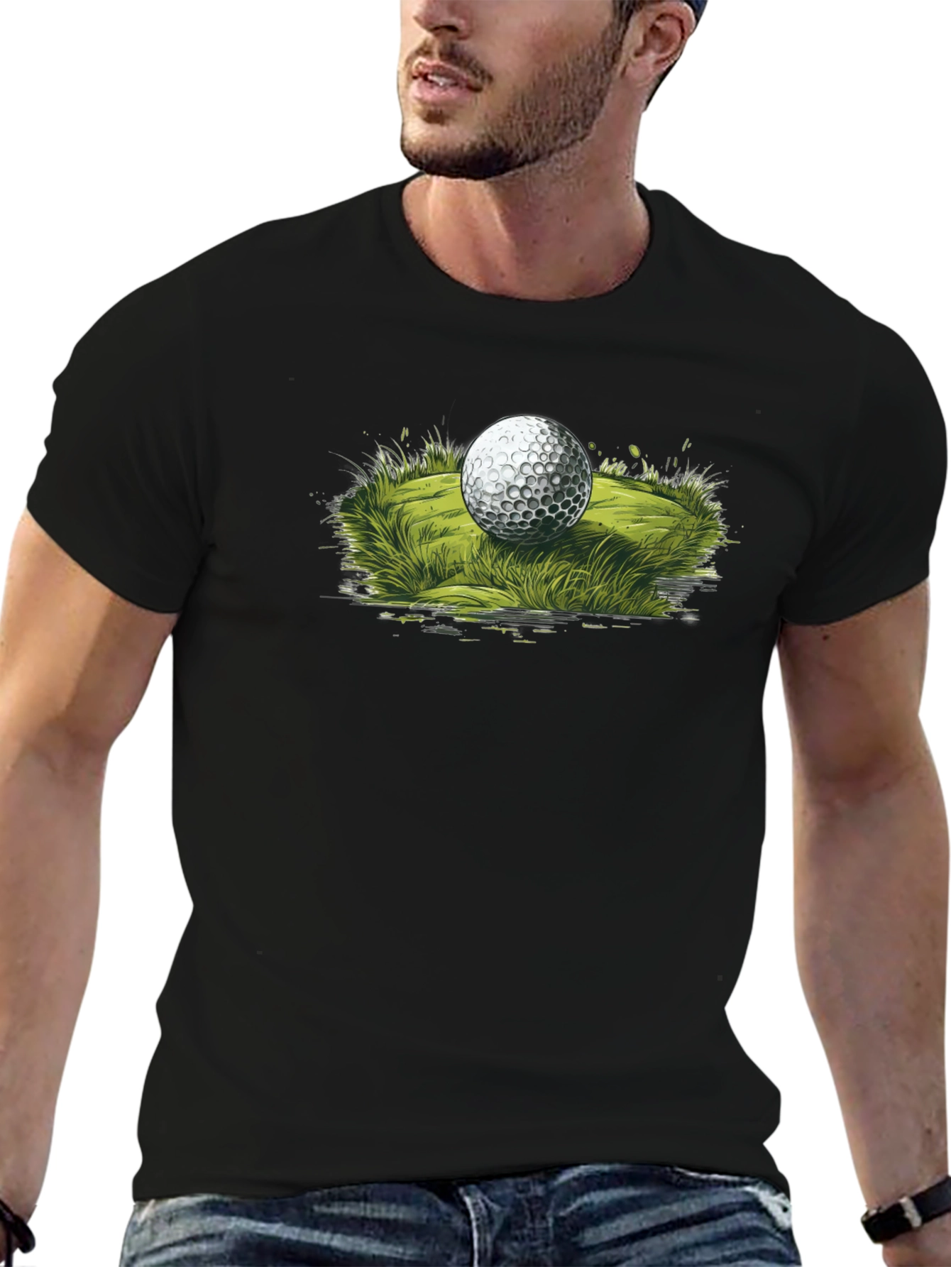 Golf Ball Graphic Tee - Black Casual T-Shirt