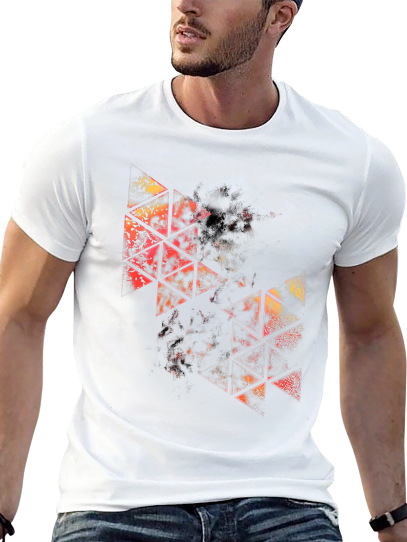 Abstract Geometric Triangle Graphic Black T-Shirt