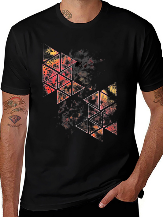Abstract Geometric Triangle Graphic Black T-Shirt