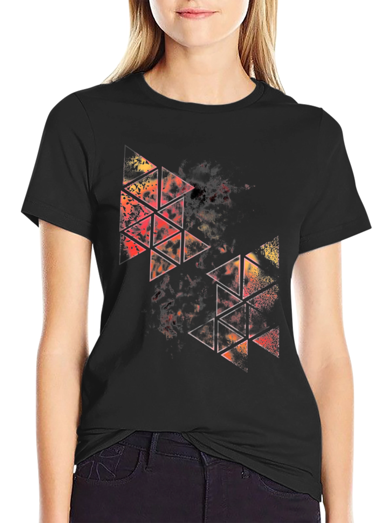 Abstract Geometric Triangle Graphic Black T-Shirt