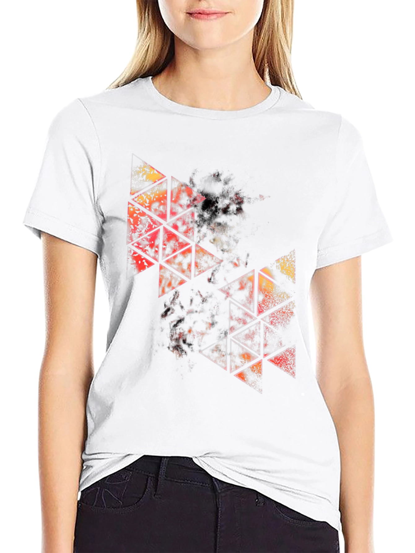 Abstract Geometric Triangle Graphic Black T-Shirt