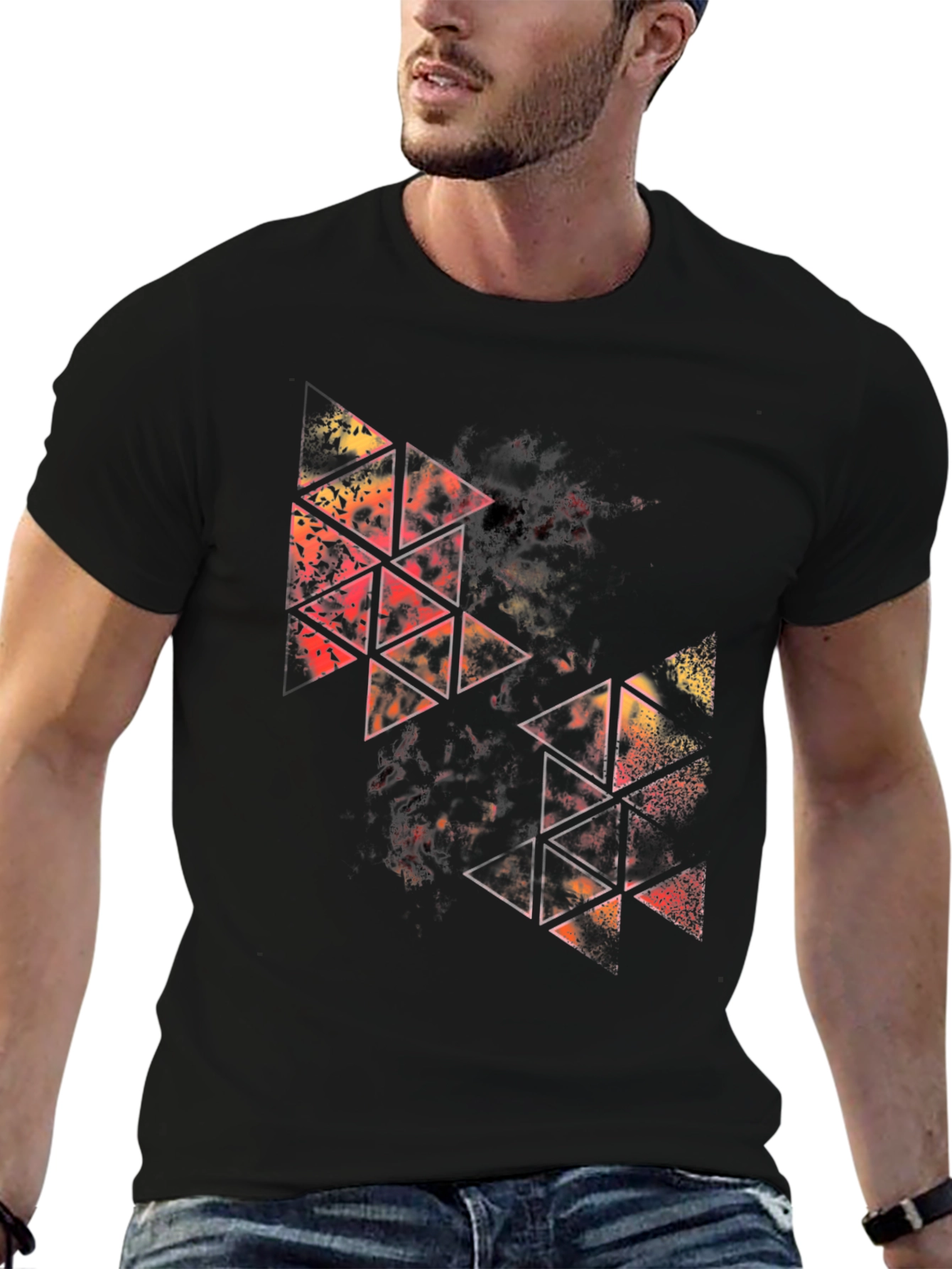 Abstract Geometric Triangle Graphic Black T-Shirt