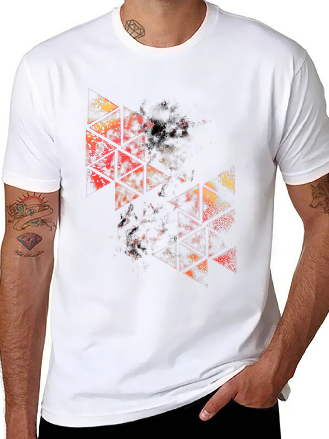 Abstract Geometric Triangle Graphic Black T-Shirt