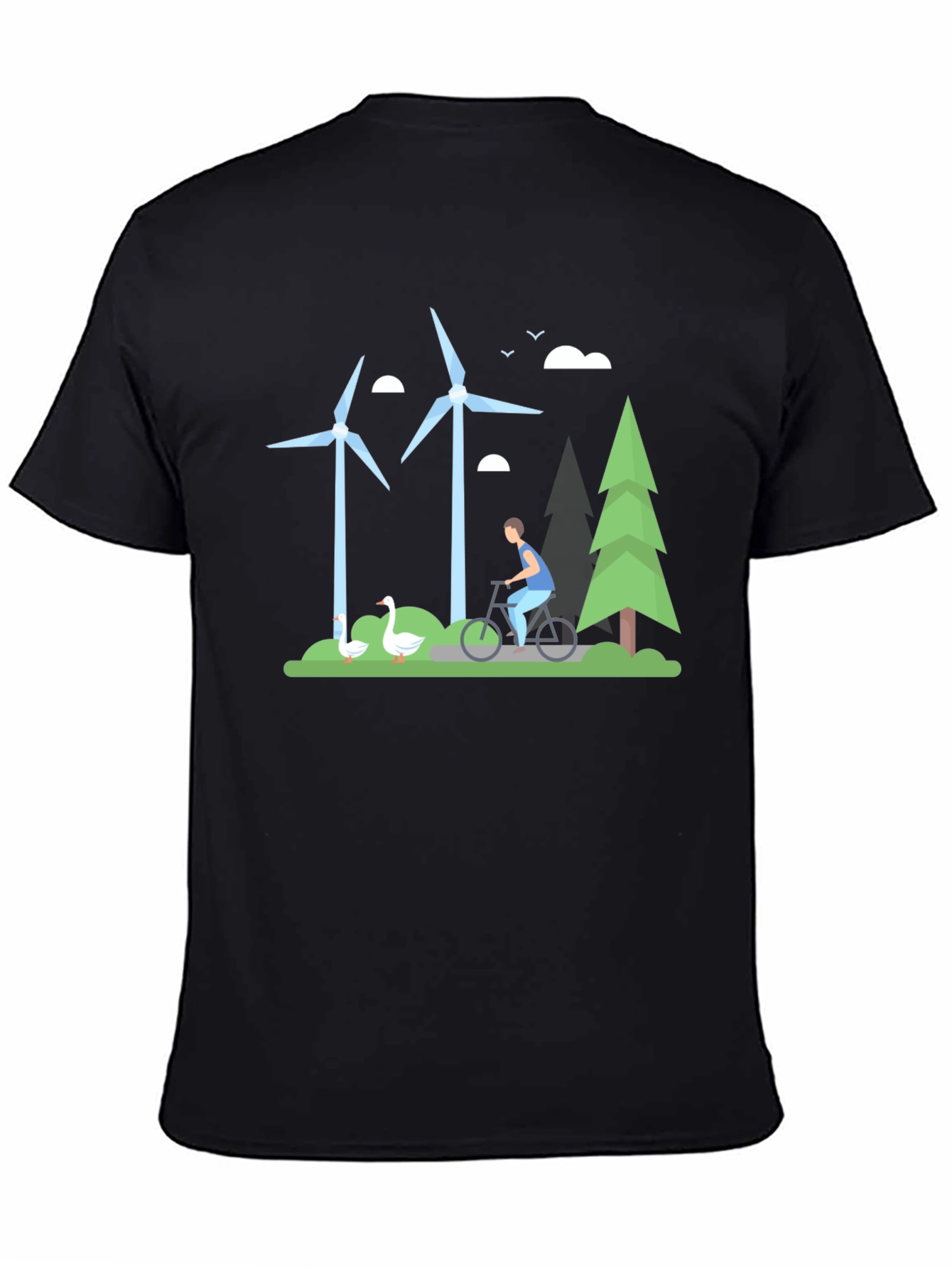 Eco-Friendly T-Shirt with Windmill & Cyclist Graphic